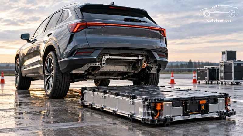 Yanğın zamanı elektromobildən ayrılan yüksəkgərginliki batareya